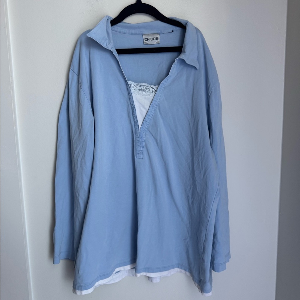 Chico's Sky Blue Henley Blouse - double shirt look
